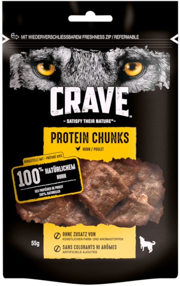 Crave Friandises Crave Protein Chunks pour chien - 6 x 55 g, poulet