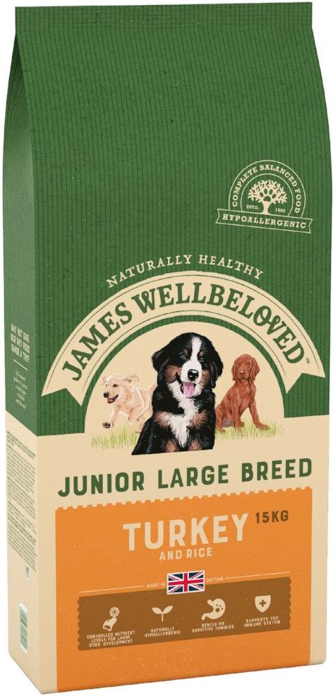 James Wellbeloved Junior Large Breed dinde, riz pour chien - 15 kg