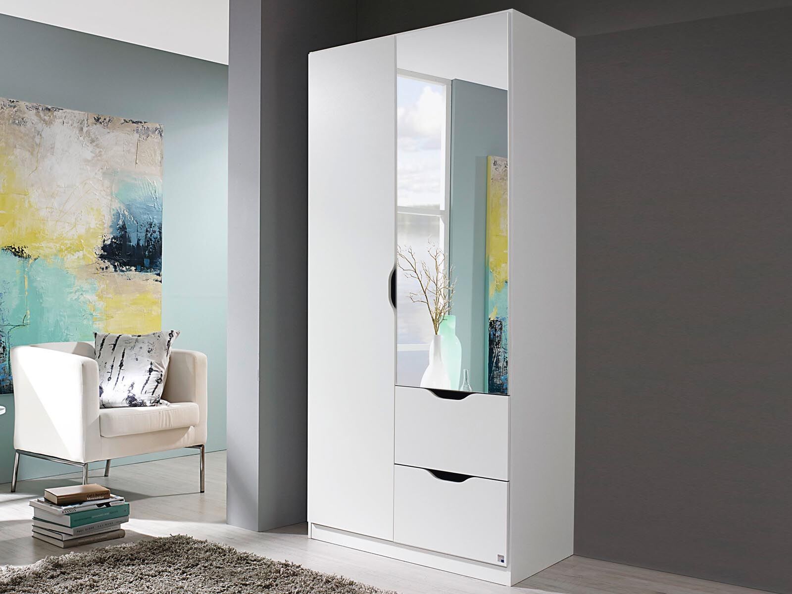 Mobistoxx Armoire FREEDOM 2 portes 2 tiroirs blanc avec miroir