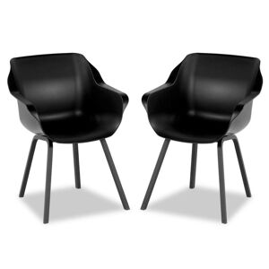 Mobistoxx Lot de 2 fauteuils de jardin SOLO noir avec pieds carrés en aluminium