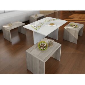 Mobistoxx Table basse CHEF 90 cm blanc/cordoba avec 4 bancs