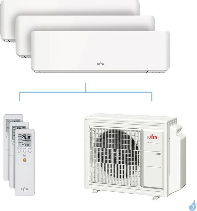 FUJITSU Climatisation tri-split FUJITSU KMCC 6.8kW taille 2 + 3.5 + 4 - ASYG07/12/14KMCC + AOYG24KBTA3