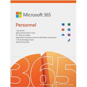 Microsoft 365 Personnel   1 Utilisateur   1 An ​  Pc/mac, Tablette/smartphone   Téléchargement