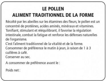 Apiculture.net - Matériel apicole français 1000 contre-étiquettes sur le pollen