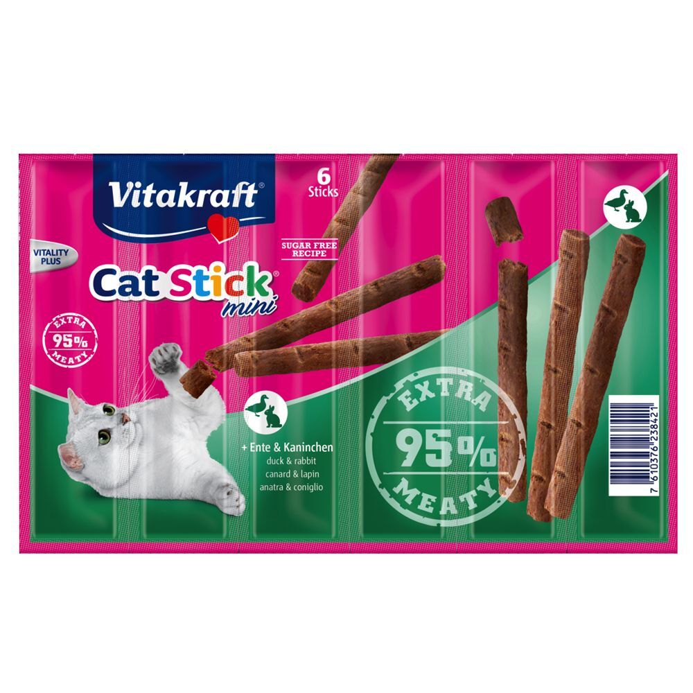 Vitakraft 6x6 g Bâtonnets à macher, canard & lapin, Vitakraft Cat Stick Mini -...