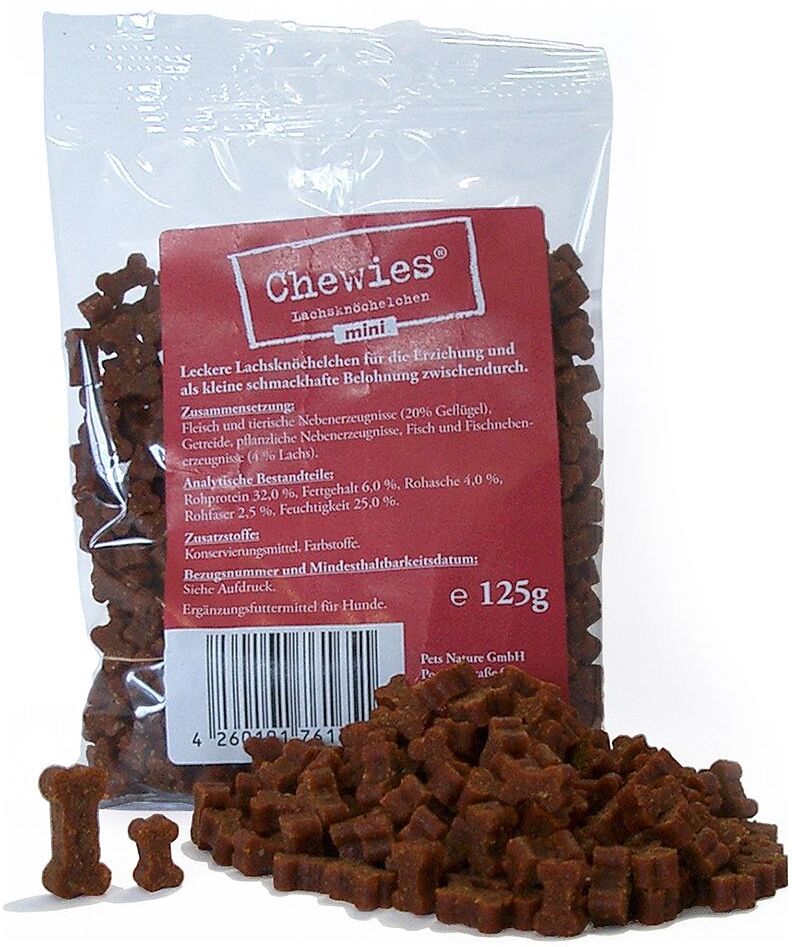 Chewies 125g Osselets à mâcher Mini, saumon Chewies - Friandises pour Chien