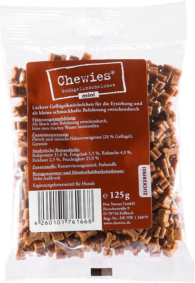 Chewies 125g Osselets à mâcher Mini, volaille Chewies - Friandises pour Chien