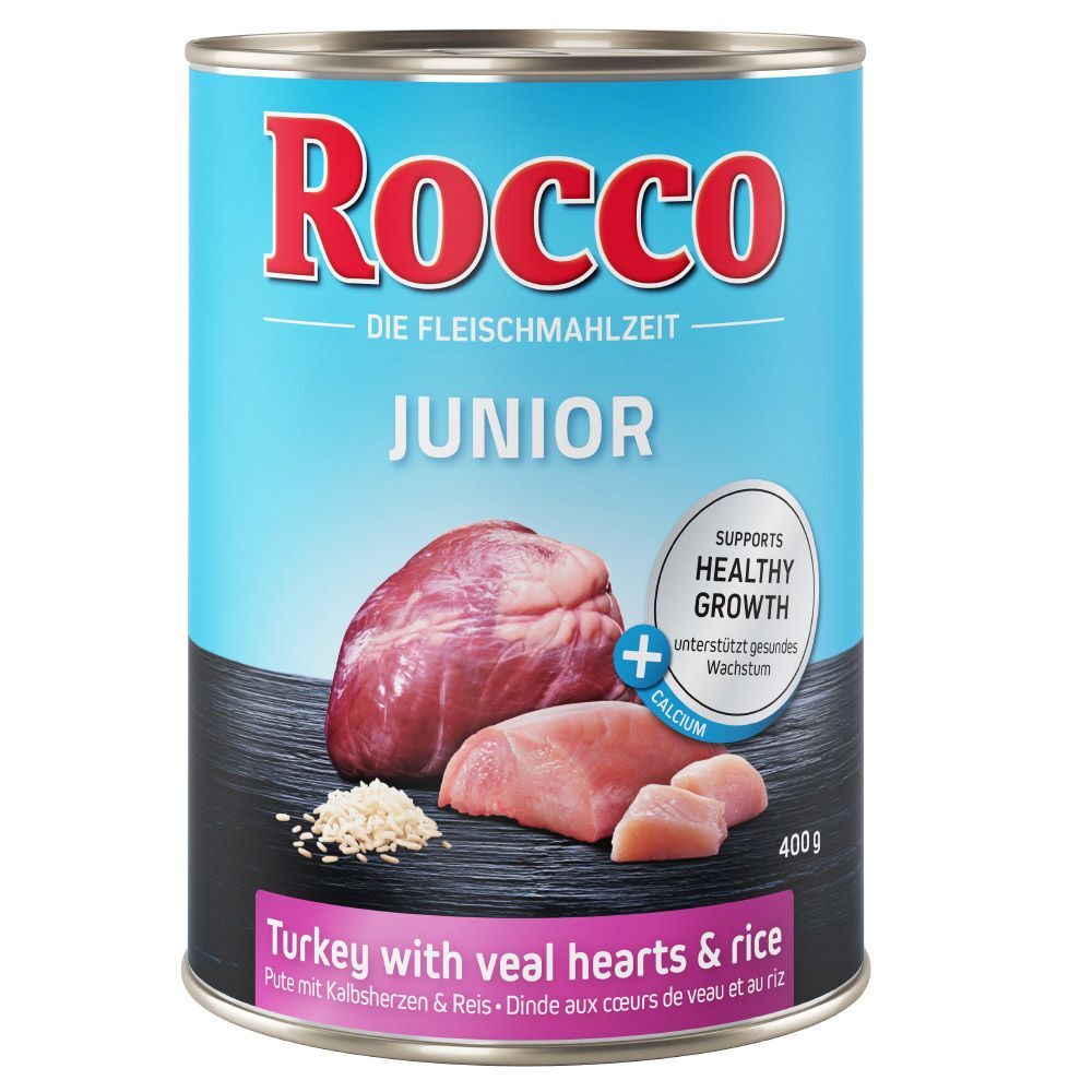 Rocco Junior 6 x 400 g - cœur de poulet, riz, calcium
