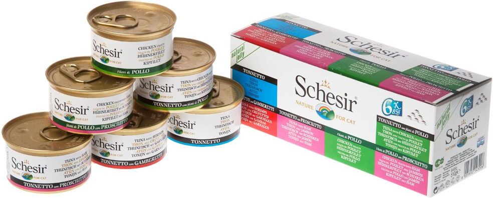 Schesir 6x85g en gelée - lot de 6 saveurs Schesir - Pâtée pour Chat