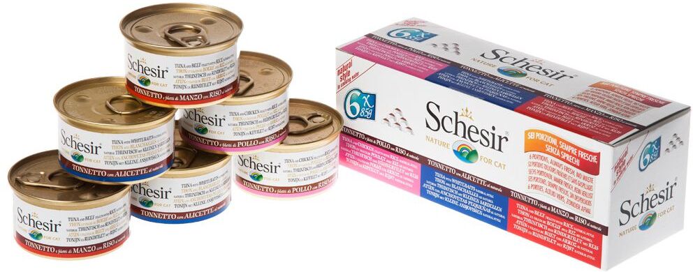 Schesir 6x85g natural, riz - lot de 3 saveurs Schesir - Pâtée pour Chat