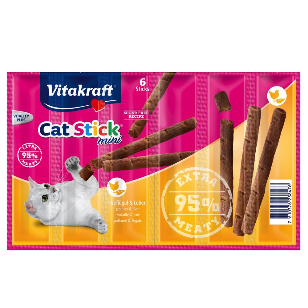 Vitakraft 6x6g Bâtonnets à mâcher Vitakraft Cat Stick Mini, volaille & foie -...