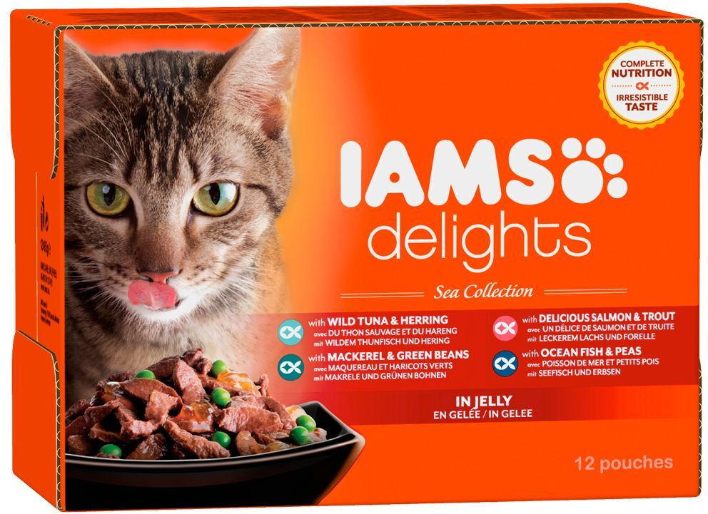 IAMS 12x85g IAMS Delights Adult en gelée - lot mixte Mer - Pâtée pour Chat