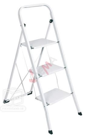 Dema Escabeau en acier 3 marches pliable blanc