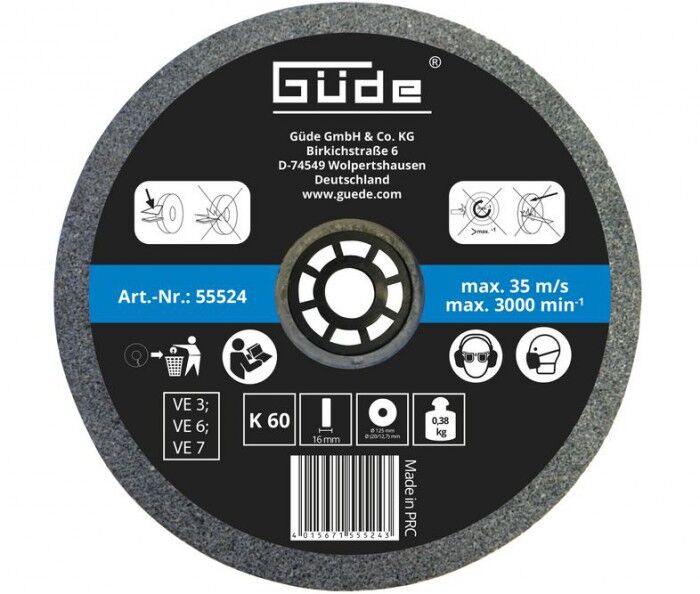 Guede Meule abrasive pour touret 125 x 16 mm - grain 60 - pour G55234