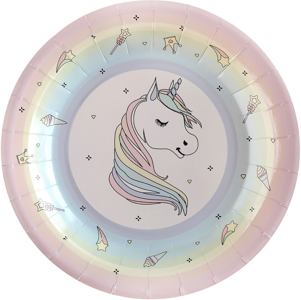 Générique 10 ASSIETTES CARTON LICORNE ARC-EN-CIEL Ø22.5CM