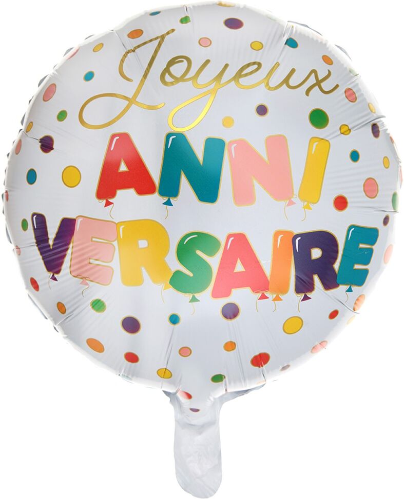 Générique BALLON ALU ROND ANNIVERSAIRE POIS COLORÉ Ø45CM