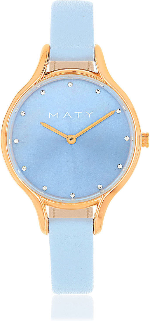 MATY Montre femme dorÃ©e rose bracelet cuir bleu ciel- MATY