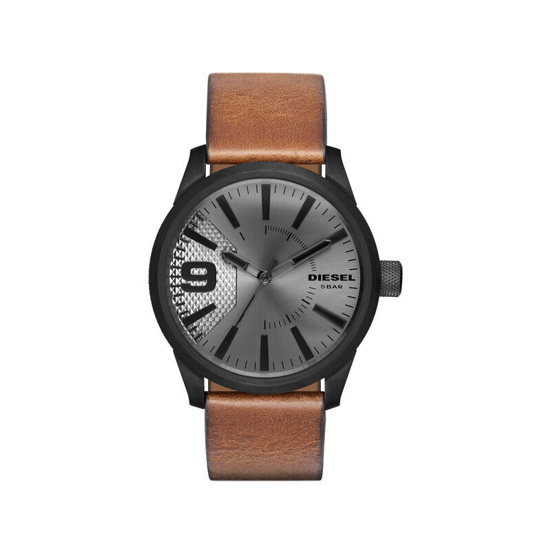 DIESEL Montre Diesel homme acier noir cuir marron- MATY