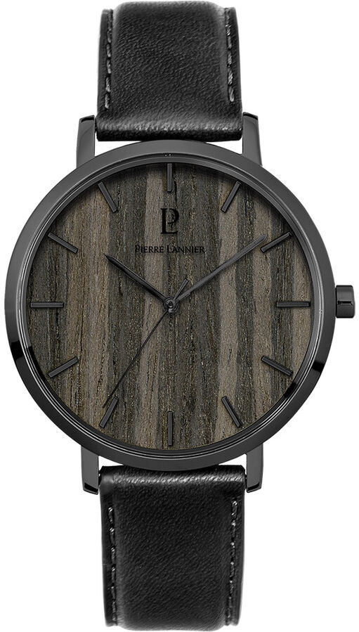 PIERRE LANNIER Montre Pierre Lannier homme acier gris cuir noir- MATY