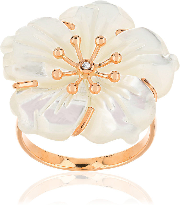 MATY Bague or jaune 375 fleur nacre et diamant- MATY