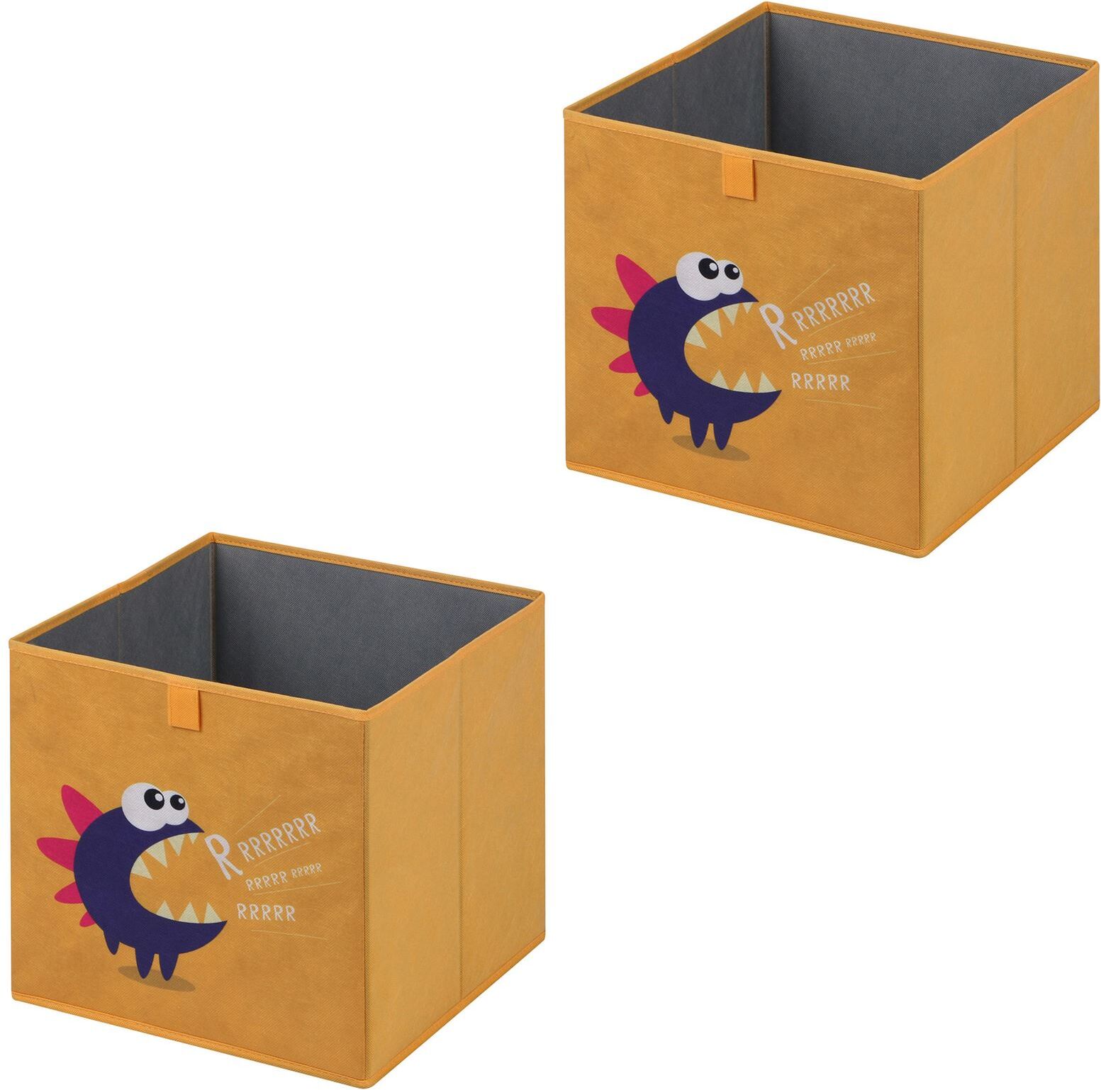 IDIMEX Lot de 2 boîtes de rangement MONSTER, en tissu jaune