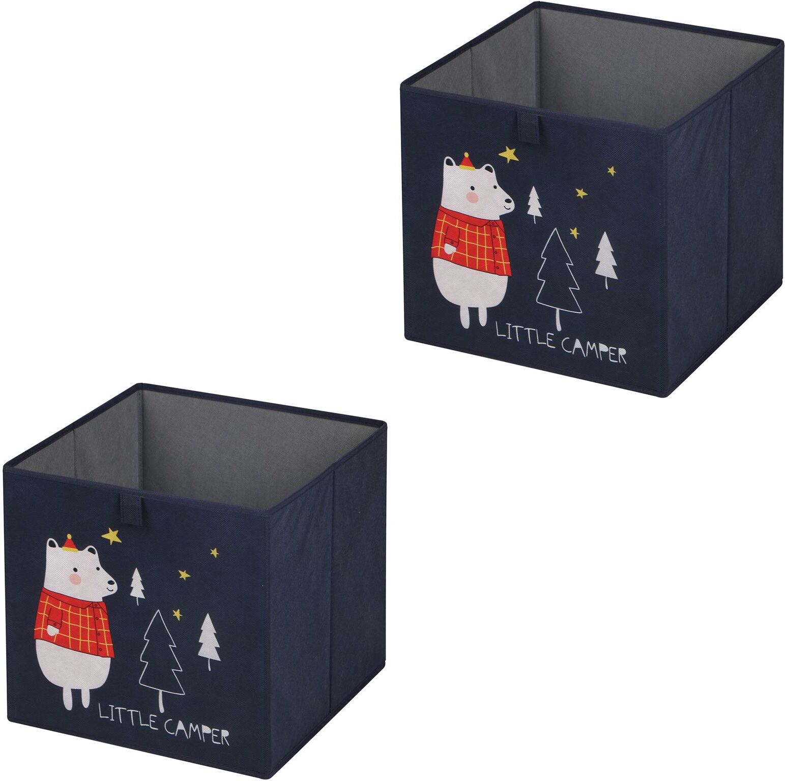 IDIMEX Lot de 2 boîtes de rangement BEAR, en tissu bleu foncé