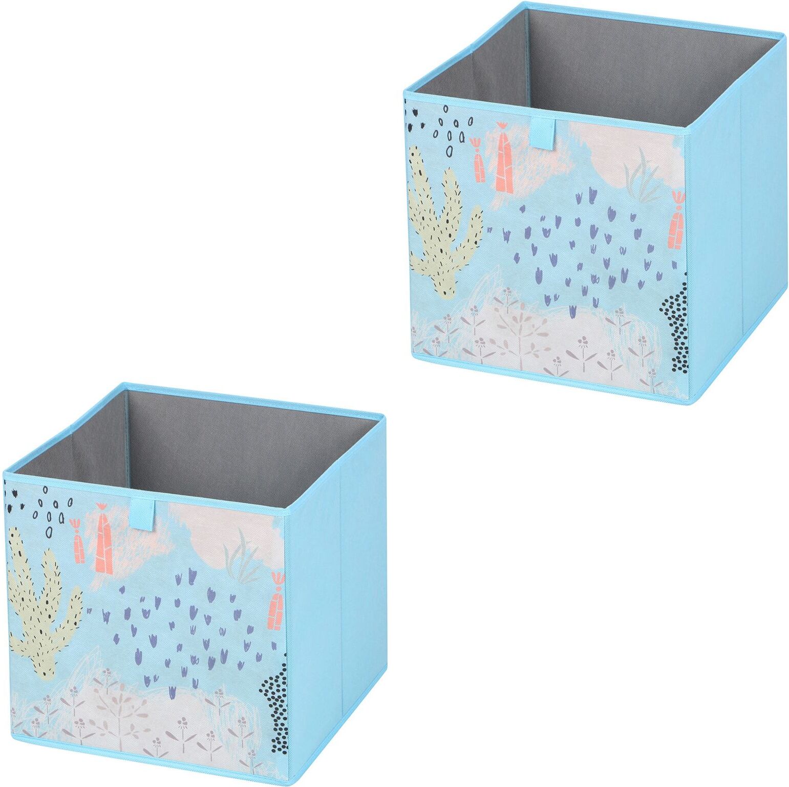 IDIMEX Lot de 2 boîtes de rangement FLOWER MORNING, en tissu bleu clair