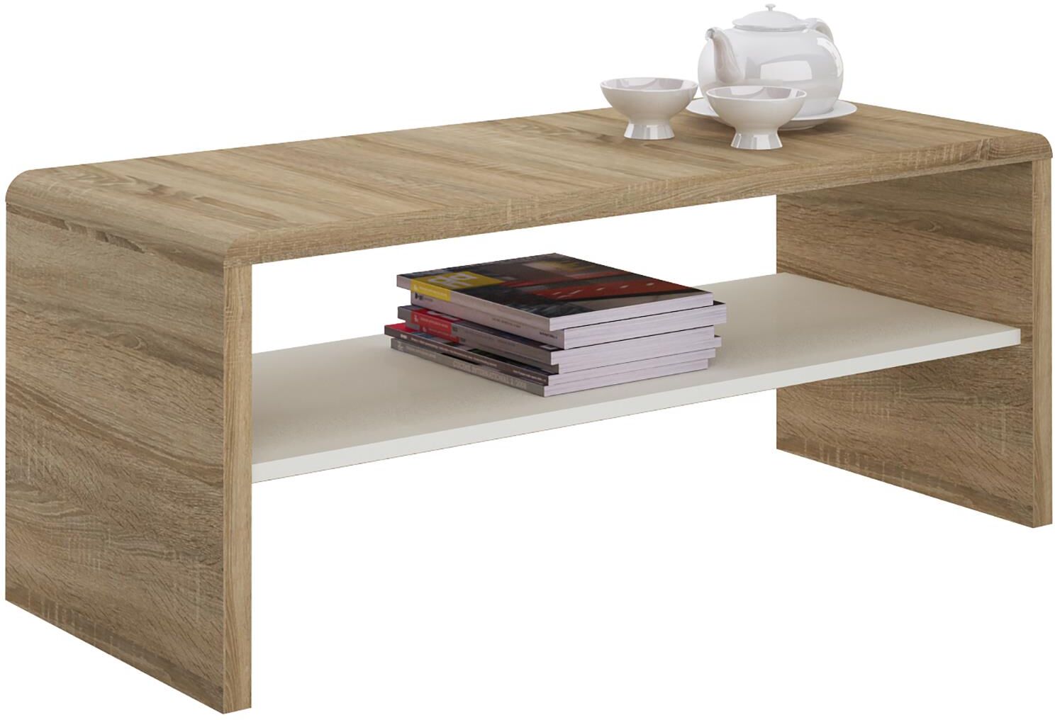 IDIMEX Table basse / Meuble TV NOELLE, en mélaminé décor chêne sonoma et blanc mat