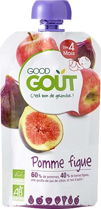 Good Gout Gourde de Purée de Fruits pour Bébés dès 4 Mois Pomme Figue, 90g