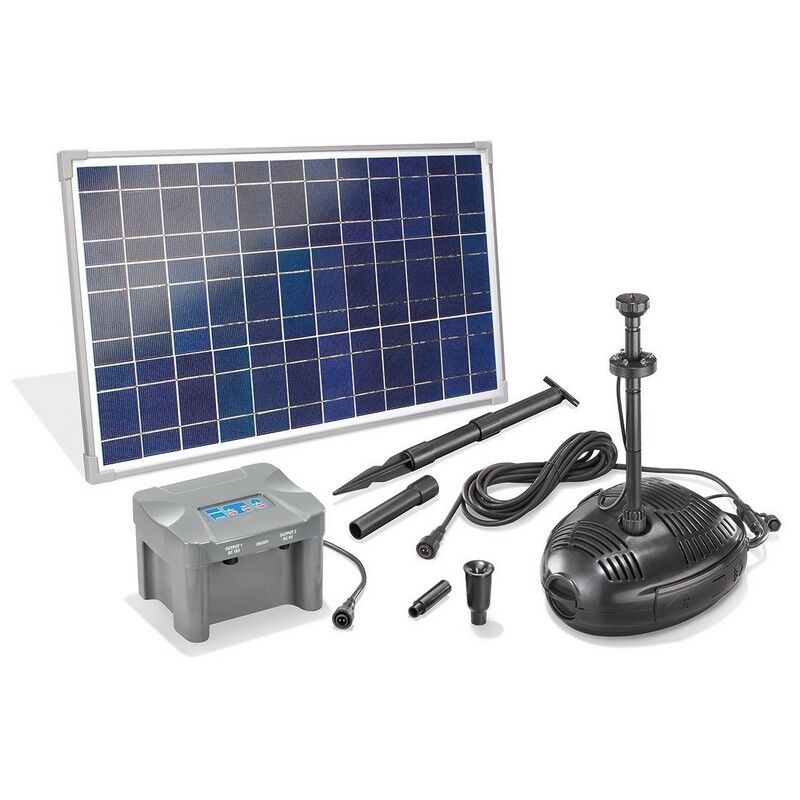Esotec Kit pompe solaire bassin Roma Led, avec batterie et anneau led, 1300L-35W
