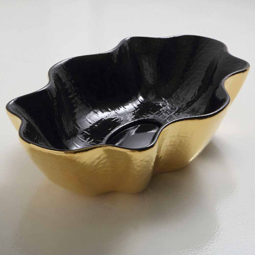 Viadurini Bathroom Lavabo d'appui de design céramique noir et or, fait en Italie Cubo