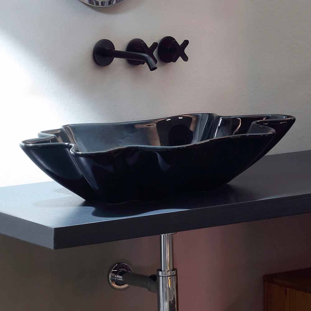 Viadurini Bathroom Lavabo de design moderne d'appui céramique noir, fait en Italie Rayan