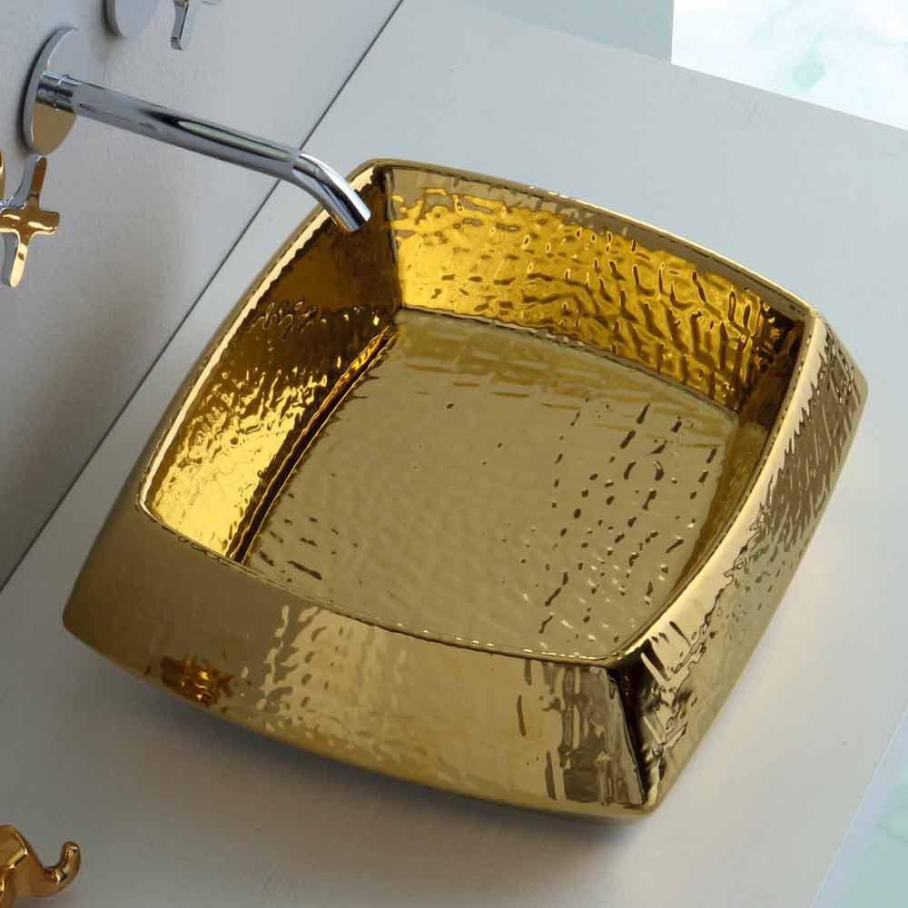 Viadurini Bathroom Lavabo à poser moderne en céramique dorée fabriqué en Italie Simon