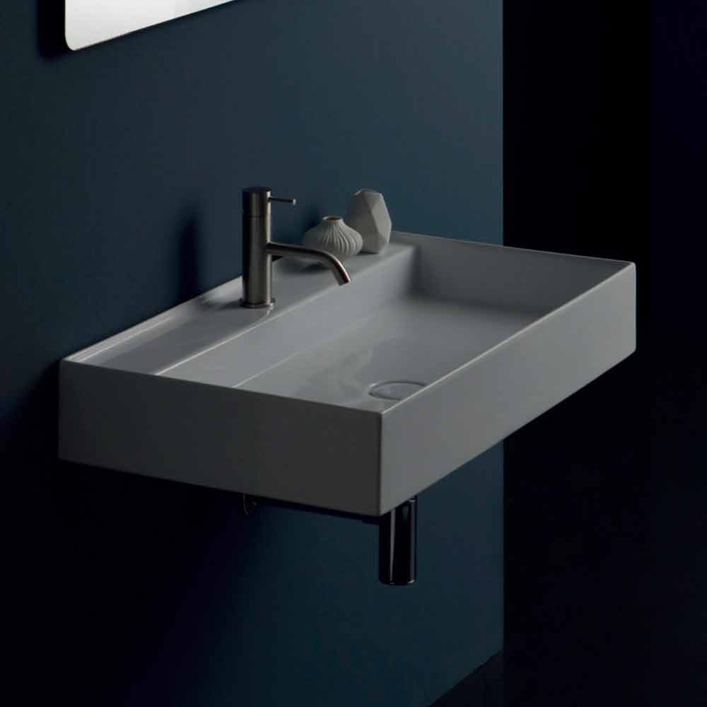 Viadurini Bathroom Lavabo suspendu en céramique au design moderne, soleil 80x45 cm, fabriqué en Italie