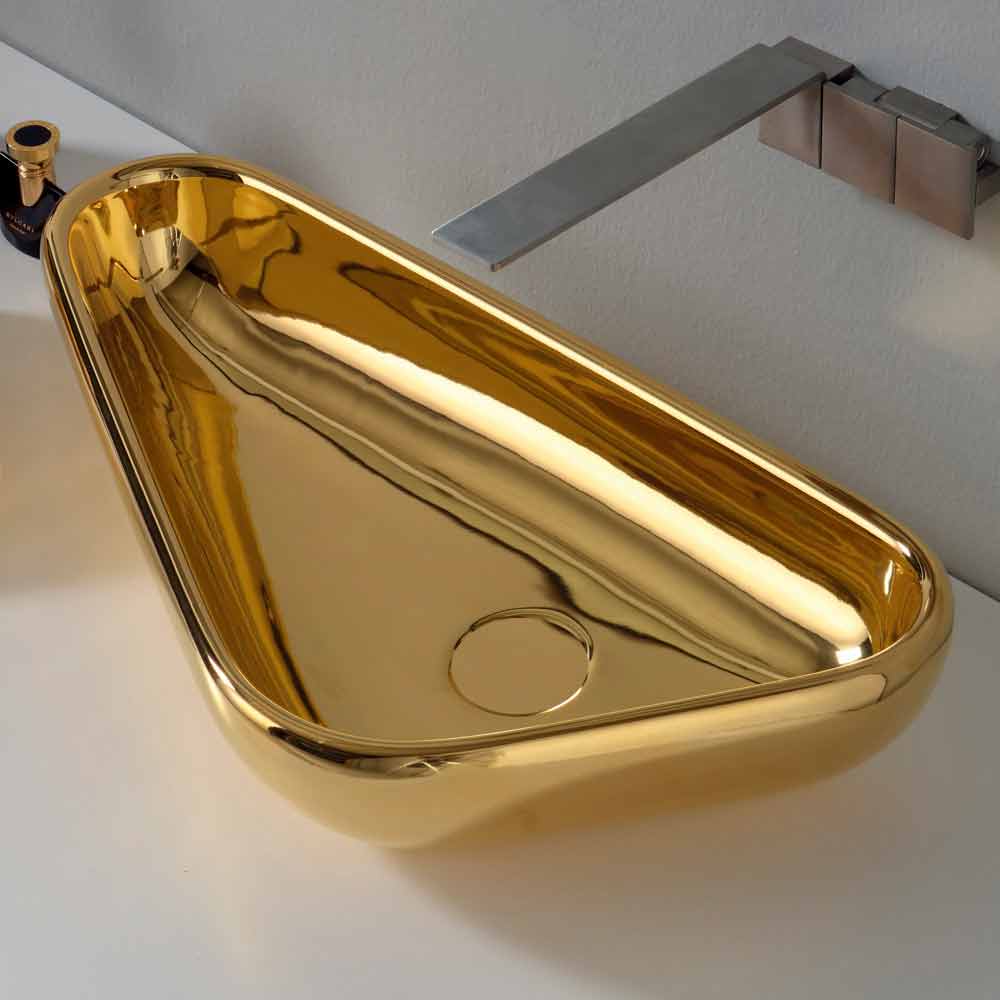 Viadurini Bathroom Lavabo à poser moderne en céramique dorée fabriqué en Italie à Sofia