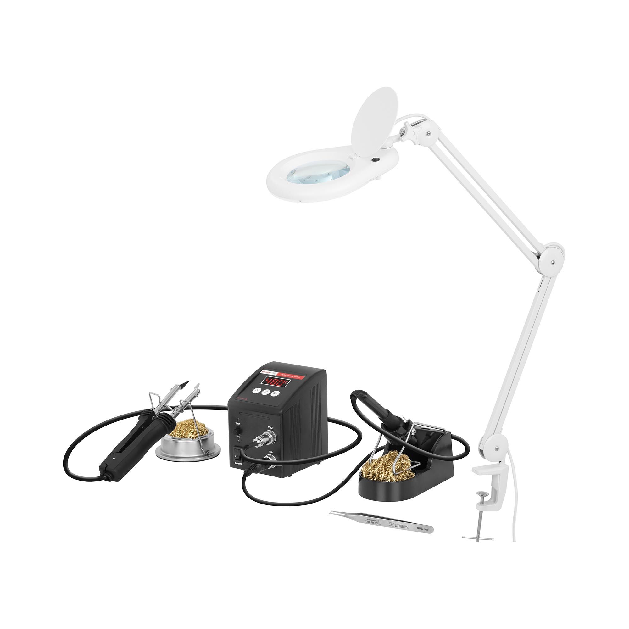Stamos Soldering Kit station de soudage numérique 2-en-1 avec lampe-loupe - CMS - 80 W - LED S-LS-48-SET