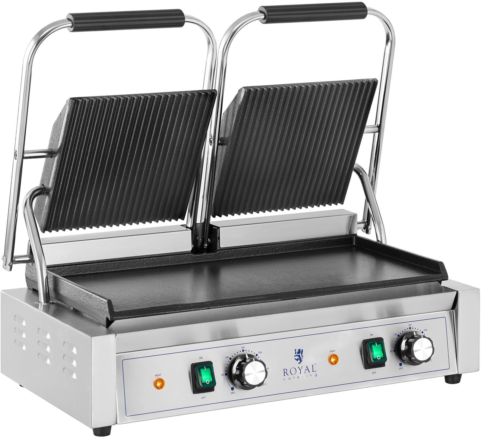 Royal Catering Machine à panini double - Rainurée + Lisse - Royal Catering - 3 600 W RCPKG-3600-M