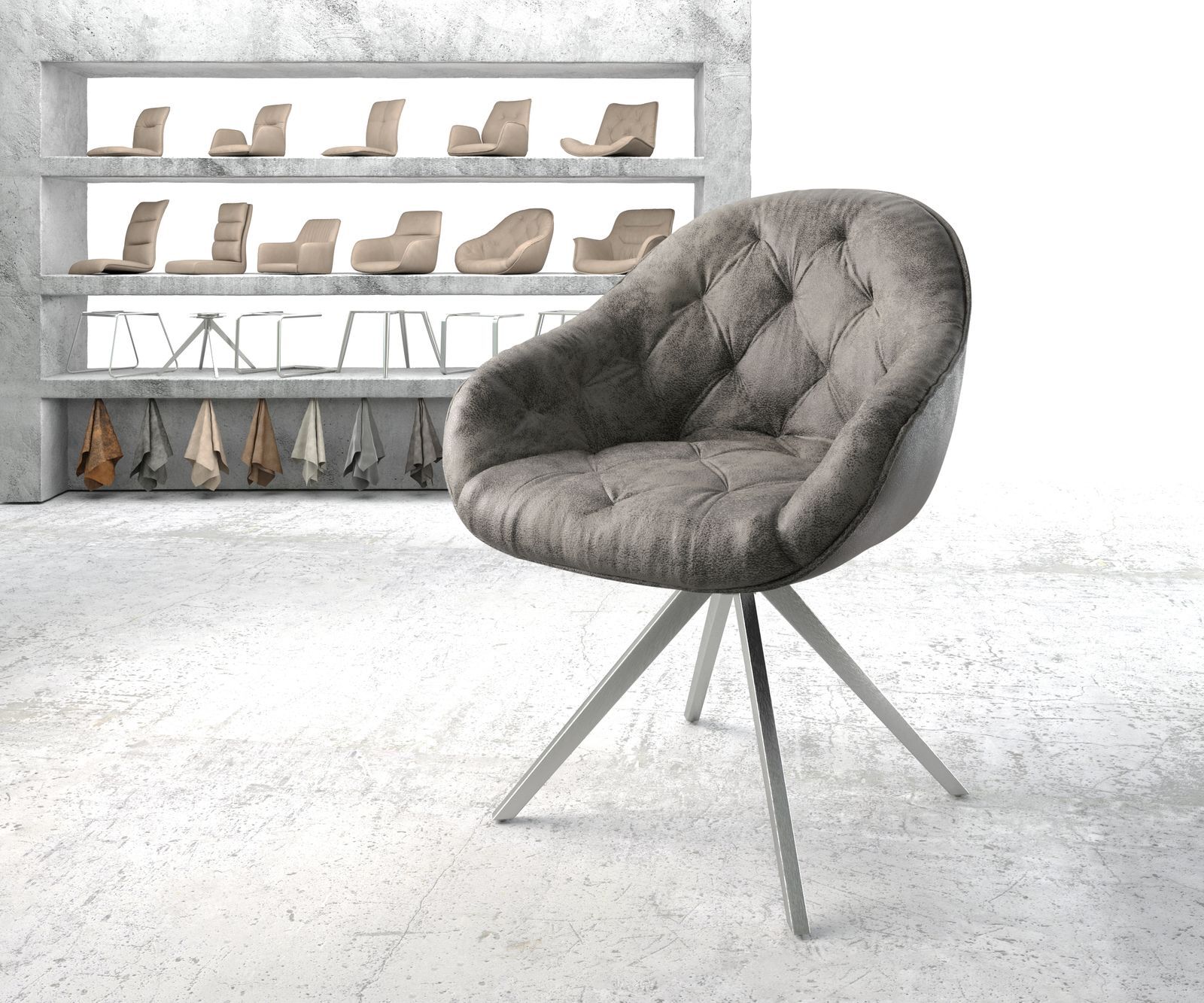 DELIFE Chaise-pivotante Gaio-Flex gris vintage cadre croisé carré acier inoxydable