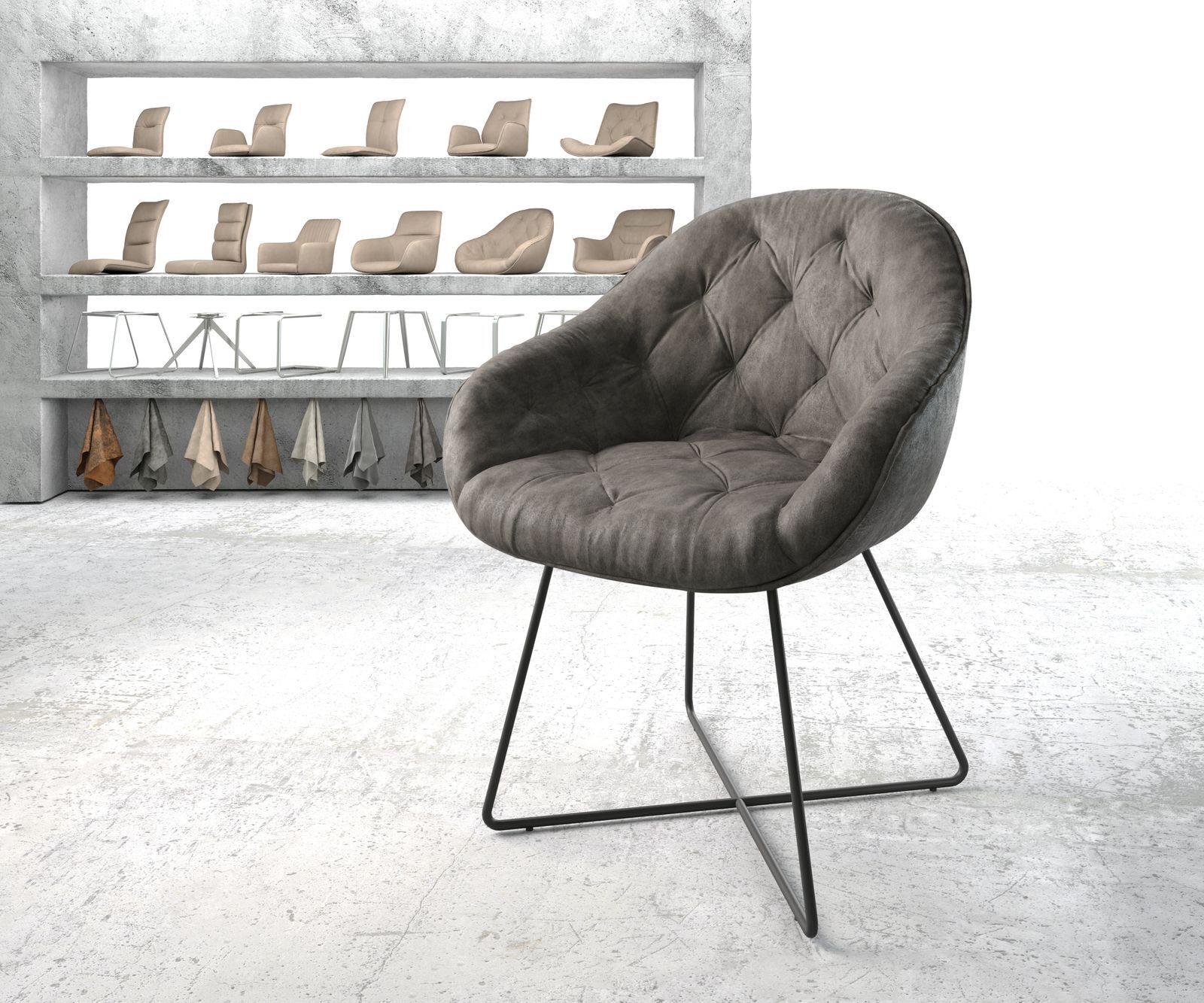 DELIFE Fauteuil Gaio-Flex anthracite vintage X-cadre noir