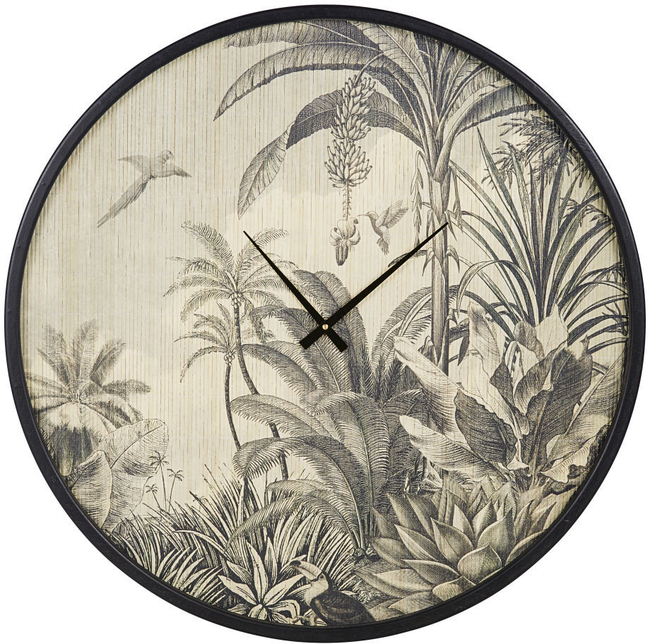 Maisons du Monde Horloge imprimé jungle noir et beige D80