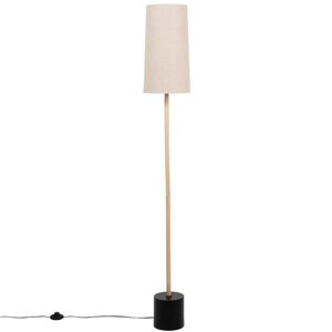 Maisons du Monde Zwarte, grijze en beige houten staande lamp met linnen lampenkap H154