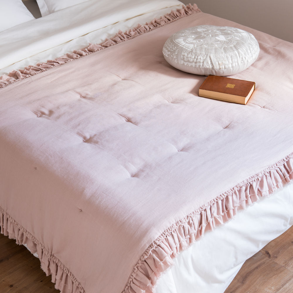 Maisons du Monde Boutis en coton et lin rose 100x200