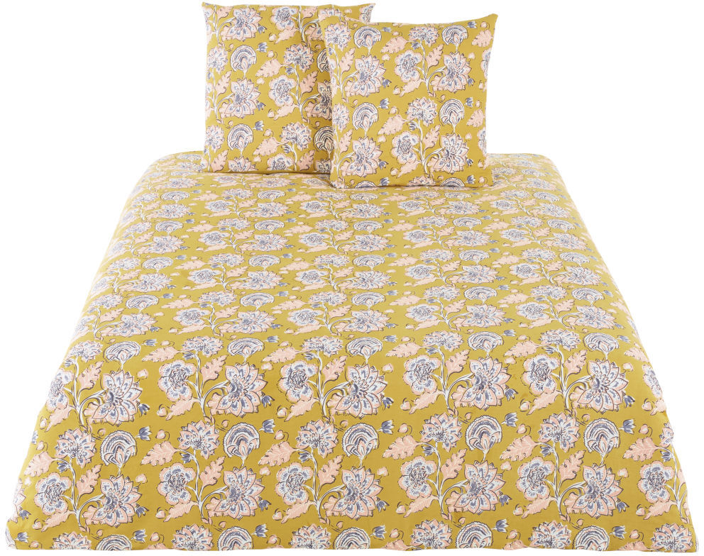 Maisons du Monde Parure de lit en coton jaune moutarde imprimé floral 240x260