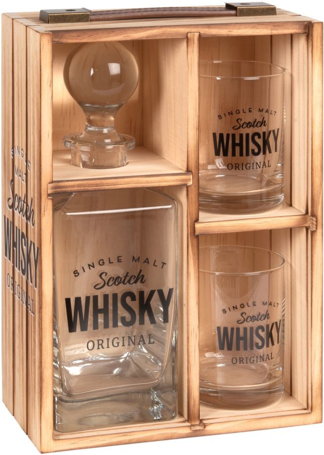 Maisons du Monde Whisky cadeauset van dennenhout met 2 glazen en karaf