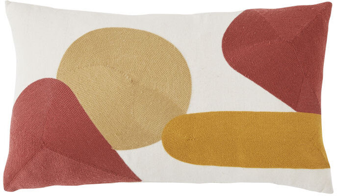 Maisons du Monde Coussin en rayonne et lin brodés écrus, jaunes, terracotta 30x50