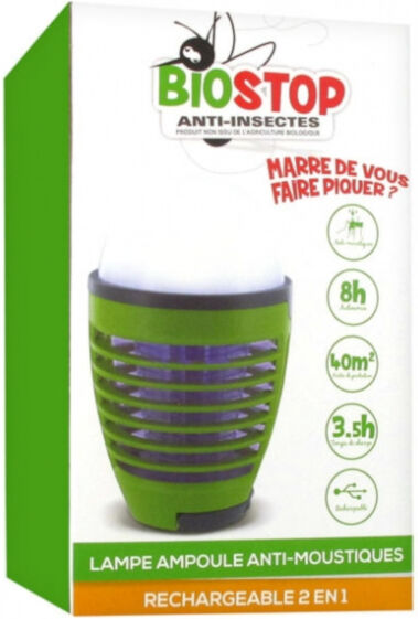 Biostop Lampe Ampoule Anti-Moustiques Rechargeable