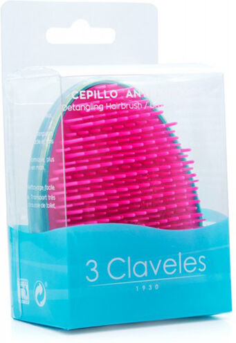 3 Claveles Brosse Démêlante Manche Turquoise Picots Fuschia Petit Modèle