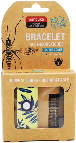 Manouka Bracelet Anti-Moustiques Jaune Feuille + Recharge 6ml