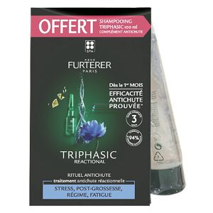 René Furterer Triphasic Reactional Traitement Antichute Réactionnelle 12 ampoules + Triphasic Shampooing Antichute Stimulant 100ml Offert