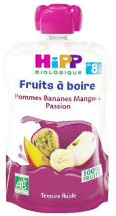 Hipp Bio Fruits à Boire Gourde Pommes Bananes Mangues Passion +8m 90ml